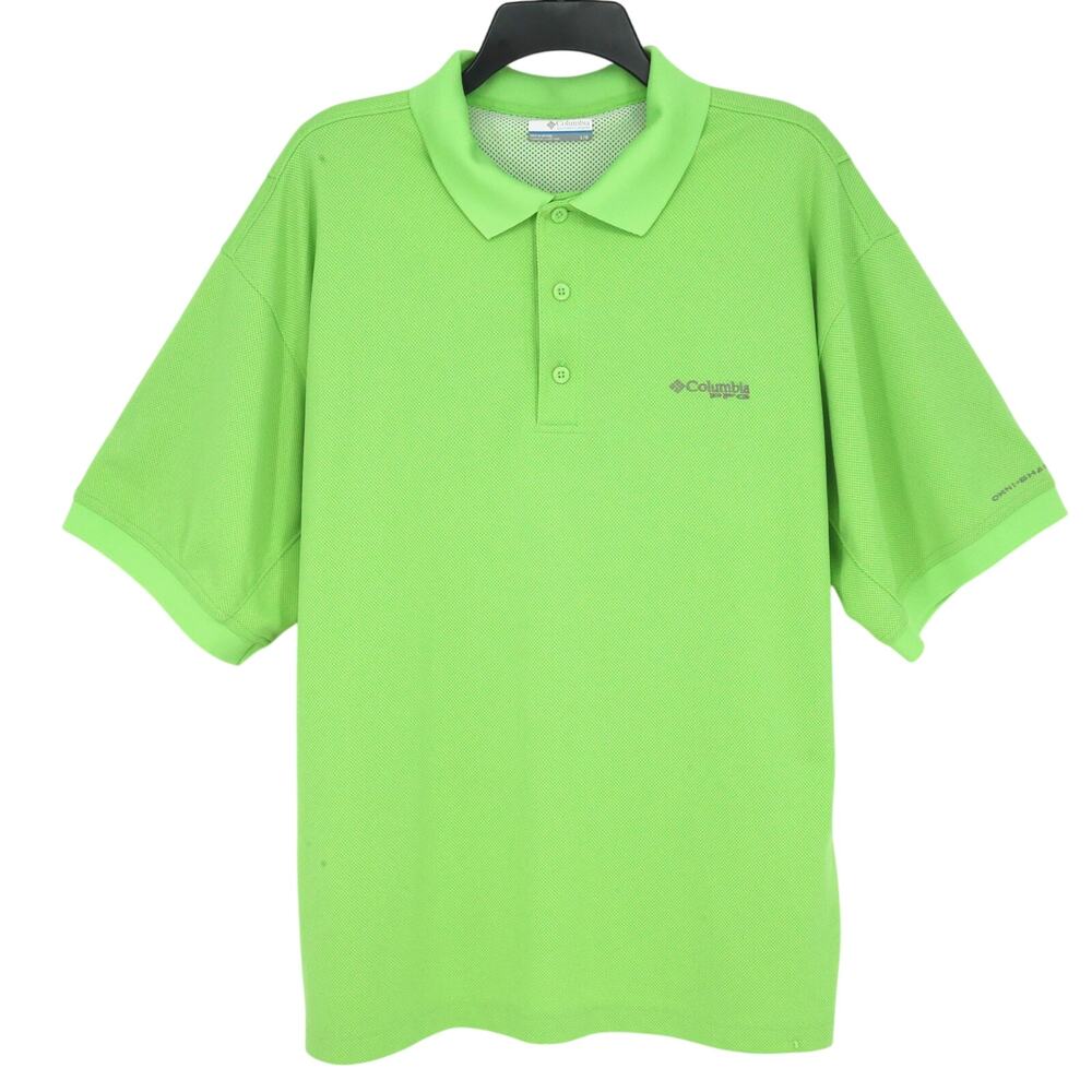 Columbia PFG Polo Shirt Mens Large Green Omni Shade Vented Mesh Lined Gorpcore
